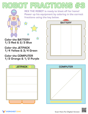 Robot Fractions Worksheet for Math Practice
