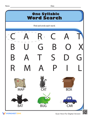 One Syllable Word Search