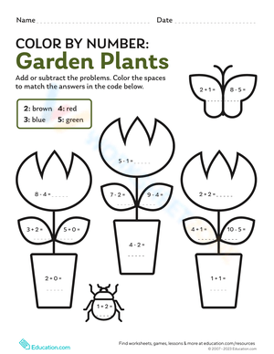 Garden Plants Color by Number Worksheet