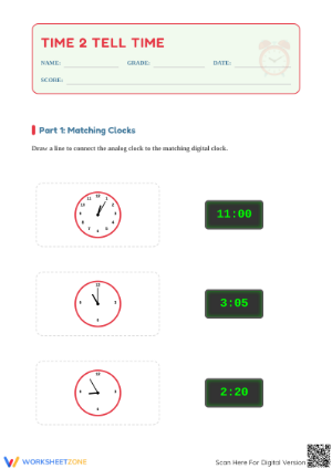 Printable Time to the Nearest 5 Minutes Worksheet | Grade 2