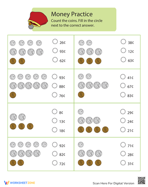 Money Matching: Counting Coins Worksheet