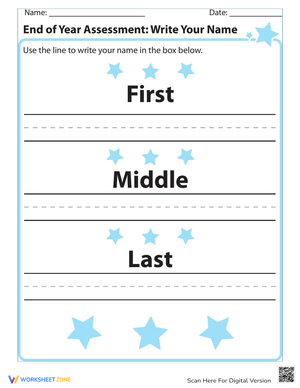 End of Year Assessment Worksheet: Name Writing