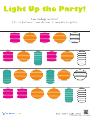 Color Patterns Worksheet with Party Lanterns
