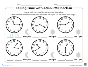 Telling Time with AM and PM Worksheet
