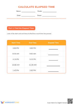 Grade 2 Elapsed Time — Printable No-Prep Worksheet