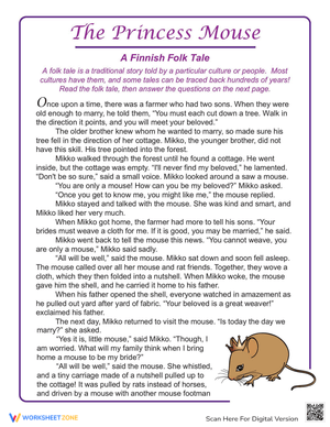 Exploring Folktales: Princess Mouse Worksheet