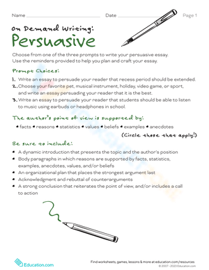 Persuasive Writing Prompt Worksheet