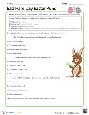 Easter Puns Worksheet: Bad Hare Day Fun