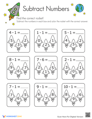 Rocket Subtraction Worksheet