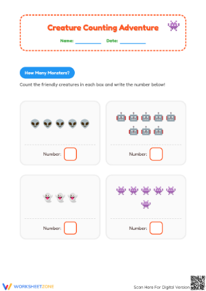 Printable Creature Counting Worksheet | Kindergarten Math