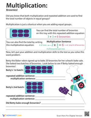 Multiplication Practice with Brownies Worksheet