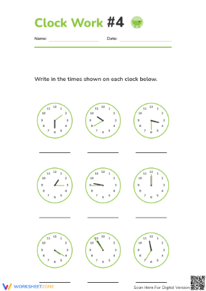 Printable Telling Time to 5 Minutes Worksheet | Grade 2