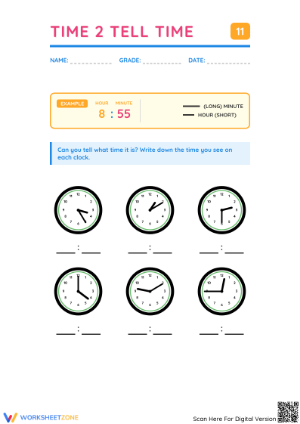 Grade 2 Telling Time — Printable No-Prep Worksheet