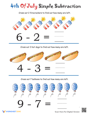 4th of July Subtraction Worksheet
