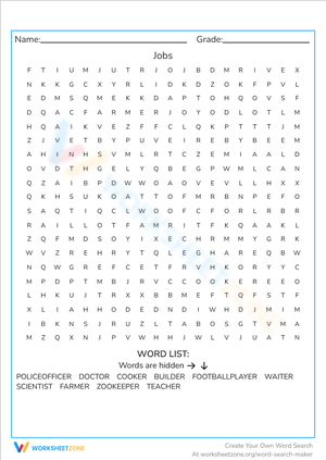 Jobs and Occupations Word Search Puzzle