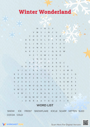 Winter Wonderland Word Search Worksheet