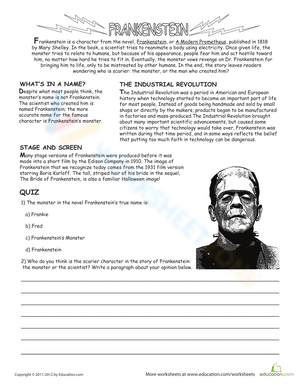All About Frankenstein Worksheet