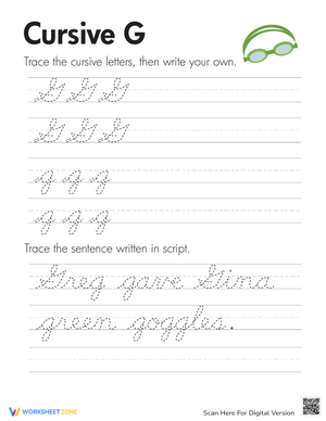Cursive Letter G Writing Practice