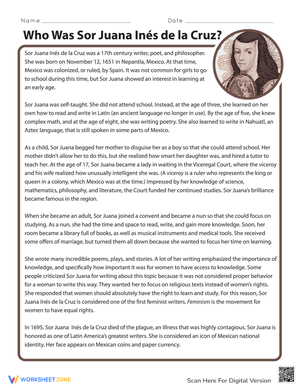 Sor Juana Inés de la Cruz Worksheet