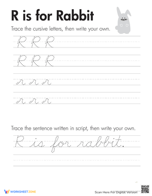 Cursive Animals: 'R' Practice for Third Grade