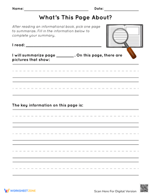 What's This Page About? Summary Worksheet