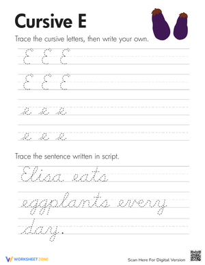 Cursive 'E' Practice for Third Grade Students