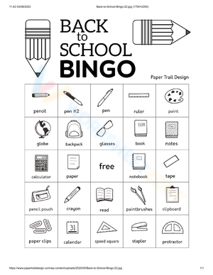 Back to School Bingo Card 22