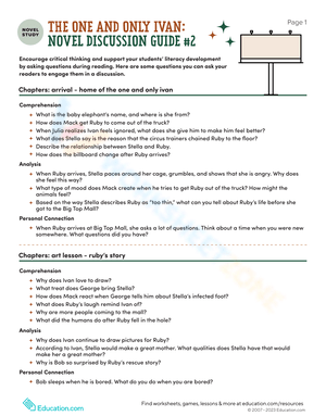 Novel Study: The One and Only Ivan Guide