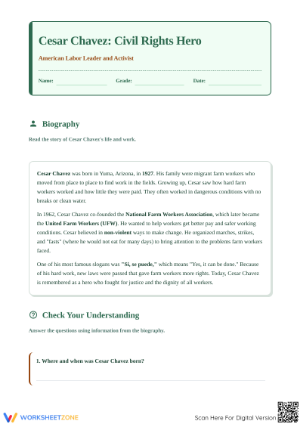Cesar Chavez Worksheet: Printable Grade 4 ELA Reading