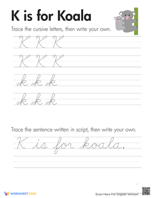 Cursive Practice with Animals