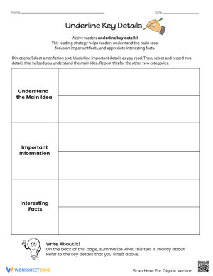 Underline Key Details Worksheet