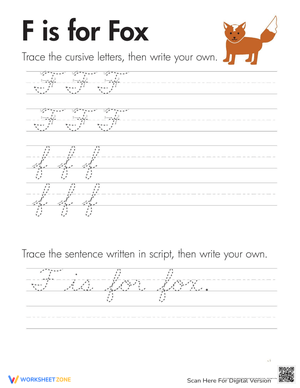 Cursive Animals: Letter F Practice