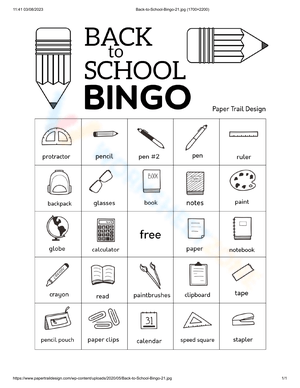 Back to School Bingo Card 21