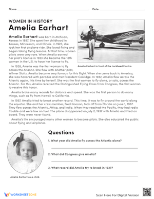 Amelia Earhart Biography Worksheet