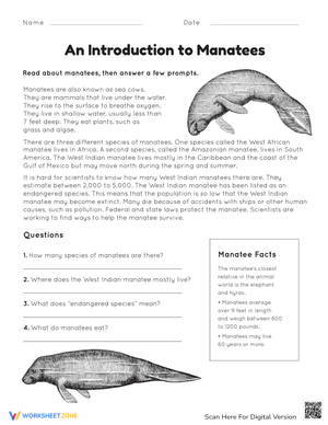 Discover Manatee Facts Worksheet