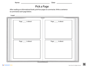 Pick a Page Reading Worksheet