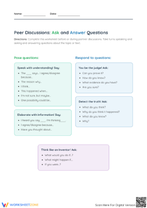 Printable Peer Discussion Worksheet | Grade 4 ELA