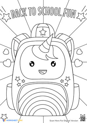 Kawaii Unicorn Backpack Coloring Page