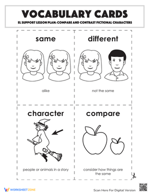 Vocabulary Cards: Compare Fictional Characters