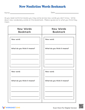 New Nonfiction Words Bookmark
