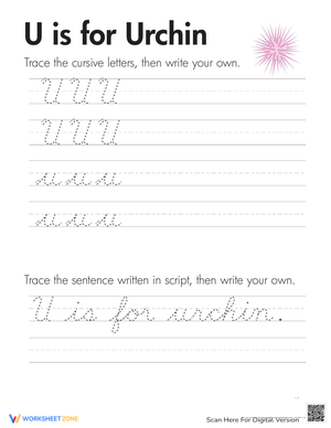 Cursive Animals: Letter U Practice