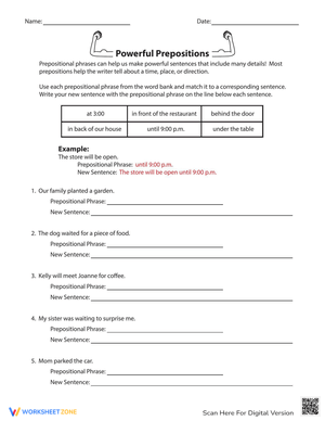 Mastering Prepositions: Powerful Prepositions Worksheet