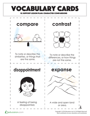 Vocabulary Cards: Character Comparisons