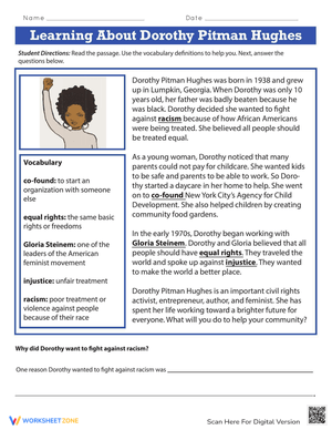 Learning About Dorothy Pitman Hughes Worksheet