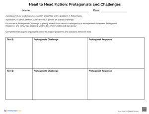Fiction Protagonists: Challenges Worksheet