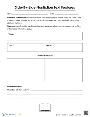 Side-by-Side: Nonfiction Text Features Worksheet