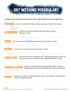 Space Vocabulary For Kids