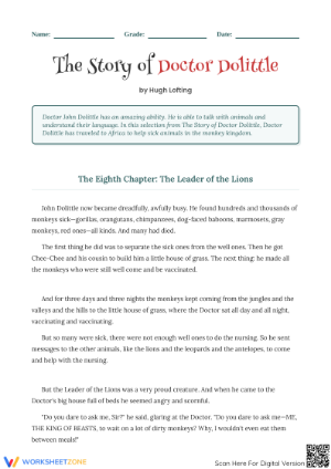 Dr. Dolittle Reading Comprehension | Grade 4 Printable