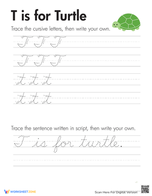 Cursive Animals: Letter T Practice