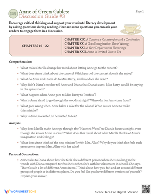 Anne of Green Gables Novel Study Discussion Guide
